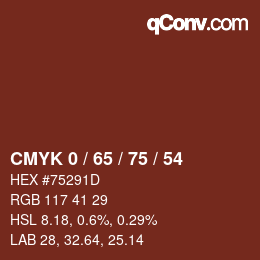 颜色代码: CMYK 0 / 65 / 75 / 54 | qconv.com