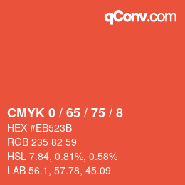 カラーコード: CMYK 0 / 65 / 75 / 8 | qconv.com