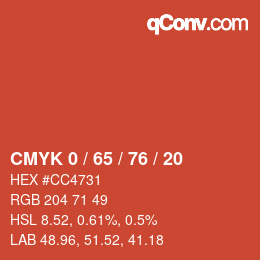 カラーコード: CMYK 0 / 65 / 76 / 20 | qconv.com