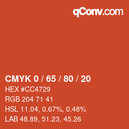 カラーコード: CMYK 0 / 65 / 80 / 20 | qconv.com