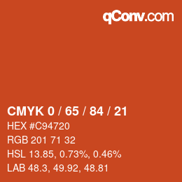 カラーコード: CMYK 0 / 65 / 84 / 21 | qconv.com
