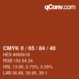 カラーコード: CMYK 0 / 65 / 84 / 40 | qconv.com