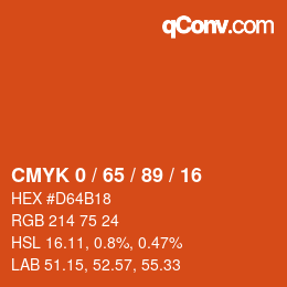 カラーコード: CMYK 0 / 65 / 89 / 16 | qconv.com