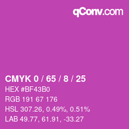 カラーコード: CMYK 0 / 65 / 8 / 25 | qconv.com