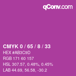 カラーコード: CMYK 0 / 65 / 8 / 33 | qconv.com