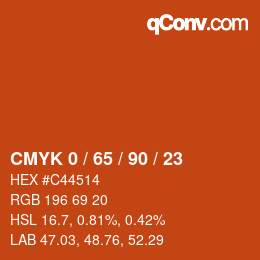 カラーコード: CMYK 0 / 65 / 90 / 23 | qconv.com