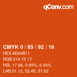 カラーコード: CMYK 0 / 65 / 92 / 16 | qconv.com