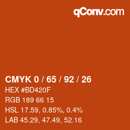 Farbcode: CMYK 0 / 65 / 92 / 26 | qconv.com