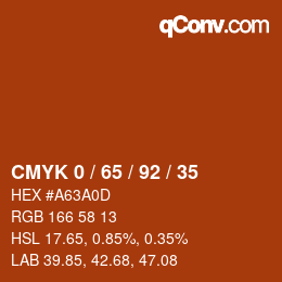 カラーコード: CMYK 0 / 65 / 92 / 35 | qconv.com