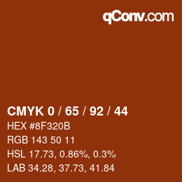 カラーコード: CMYK 0 / 65 / 92 / 44 | qconv.com
