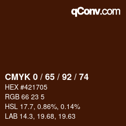 カラーコード: CMYK 0 / 65 / 92 / 74 | qconv.com