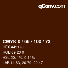 Farbcode: CMYK 0 / 66 / 100 / 73 | qconv.com
