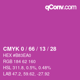 カラーコード: CMYK 0 / 66 / 13 / 28 | qconv.com
