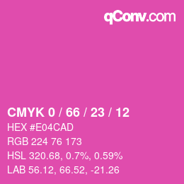 カラーコード: CMYK 0 / 66 / 23 / 12 | qconv.com