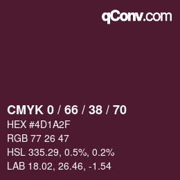 Farbcode: CMYK 0 / 66 / 38 / 70 | qconv.com