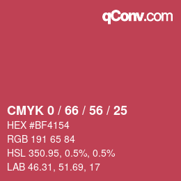 Color code: CMYK 0 / 66 / 56 / 25 | qconv.com