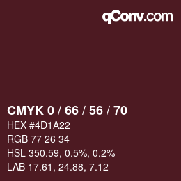 Farbcode: CMYK 0 / 66 / 56 / 70 | qconv.com