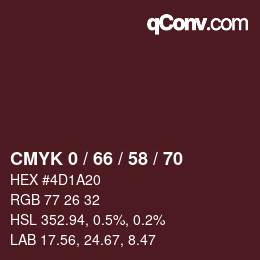 颜色代码: CMYK 0 / 66 / 58 / 70 | qconv.com