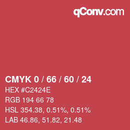 カラーコード: CMYK 0 / 66 / 60 / 24 | qconv.com