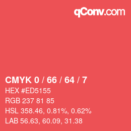 颜色代码: CMYK 0 / 66 / 64 / 7 | qconv.com