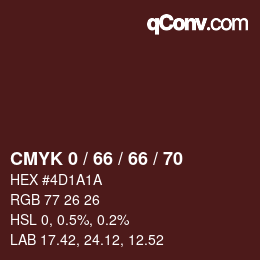 Farbcode: CMYK 0 / 66 / 66 / 70 | qconv.com
