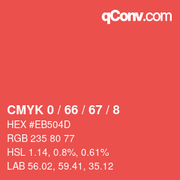 Color code: CMYK 0 / 66 / 67 / 8 | qconv.com