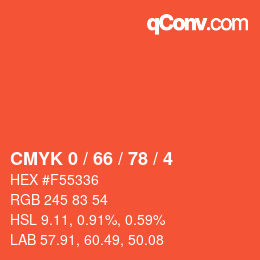 颜色代码: CMYK 0 / 66 / 78 / 4 | qconv.com