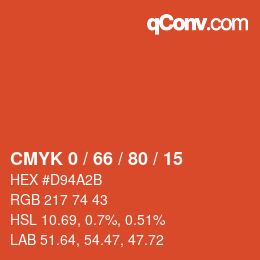 カラーコード: CMYK 0 / 66 / 80 / 15 | qconv.com