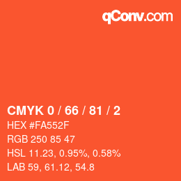 颜色代码: CMYK 0 / 66 / 81 / 2 | qconv.com