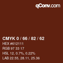 Color code: CMYK 0 / 66 / 82 / 62 | qconv.com