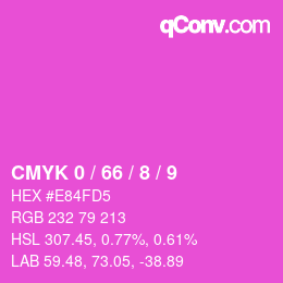 カラーコード: CMYK 0 / 66 / 8 / 9 | qconv.com