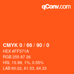 カラーコード: CMYK 0 / 66 / 90 / 0 | qconv.com