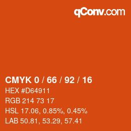 カラーコード: CMYK 0 / 66 / 92 / 16 | qconv.com