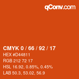 カラーコード: CMYK 0 / 66 / 92 / 17 | qconv.com