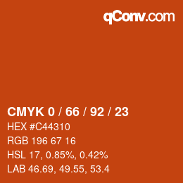 カラーコード: CMYK 0 / 66 / 92 / 23 | qconv.com