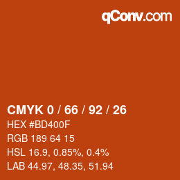 Farbcode: CMYK 0 / 66 / 92 / 26 | qconv.com