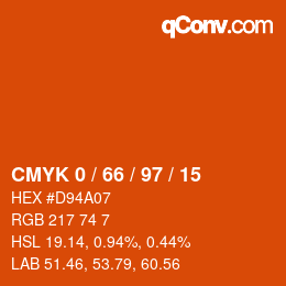 カラーコード: CMYK 0 / 66 / 97 / 15 | qconv.com