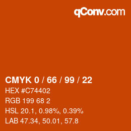 Code couleur: CMYK 0 / 66 / 99 / 22 | qconv.com