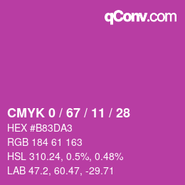 カラーコード: CMYK 0 / 67 / 11 / 28 | qconv.com