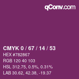 Farbcode: CMYK 0 / 67 / 14 / 53 | qconv.com