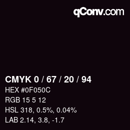 Farbcode: CMYK 0 / 67 / 20 / 94 | qconv.com