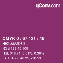 Farbcode: CMYK 0 / 67 / 21 / 46 | qconv.com