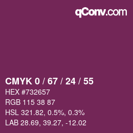 カラーコード: CMYK 0 / 67 / 24 / 55 | qconv.com