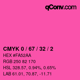 カラーコード: CMYK 0 / 67 / 32 / 2 | qconv.com