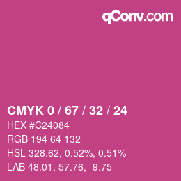 カラーコード: CMYK 0 / 67 / 32 / 24 | qconv.com
