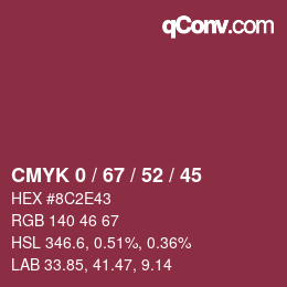 Color code: CMYK 0 / 67 / 52 / 45 | qconv.com
