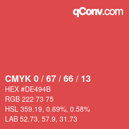 颜色代码: CMYK 0 / 67 / 66 / 13 | qconv.com