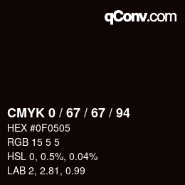 Farbcode: CMYK 0 / 67 / 67 / 94 | qconv.com