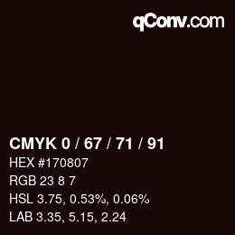 Farbcode: CMYK 0 / 67 / 71 / 91 | qconv.com
