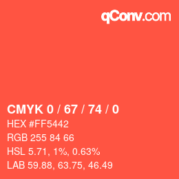 颜色代码: CMYK 0 / 67 / 74 / 0 | qconv.com